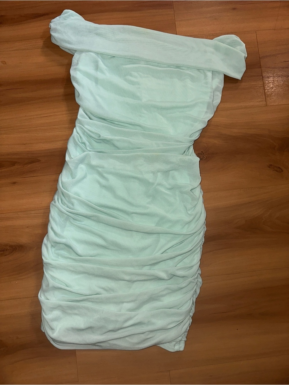 Off-Shoulder Mint Ruched Bodycon Dress